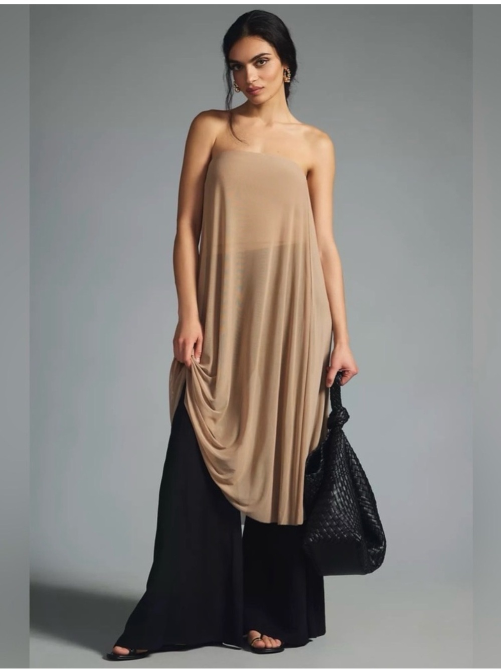 Dolan Strapless Beige Flow Draped Maxi Dress
